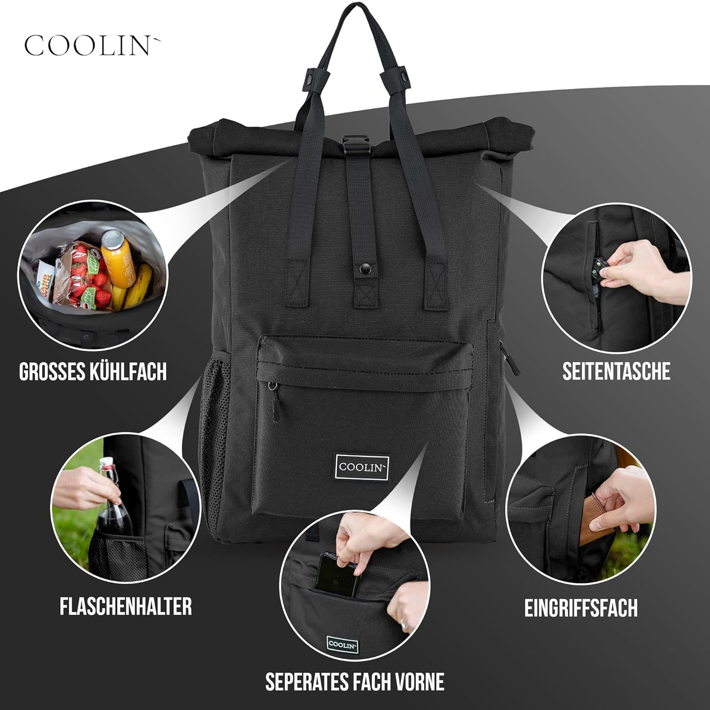 Kühlrucksack mit Thermofach, Schwarz