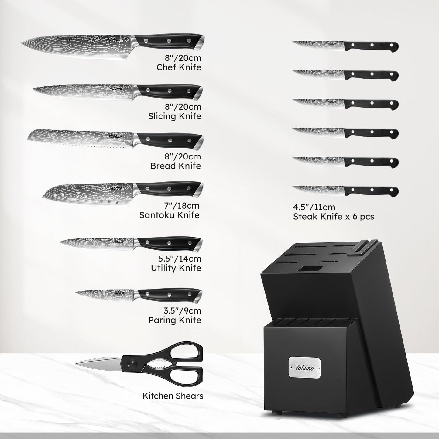 14-teiliges Küchenmesser-Set mit Messerblock