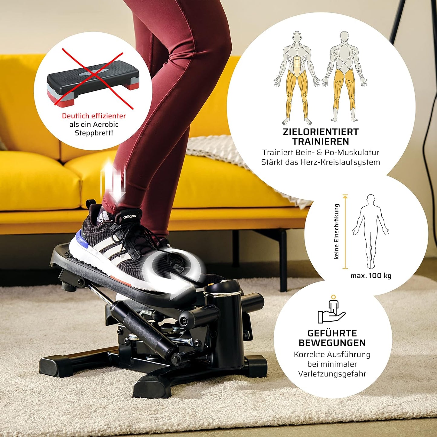 2-in-1 Mini-Stepper mit Umschalttechnik, schwarz / gelb