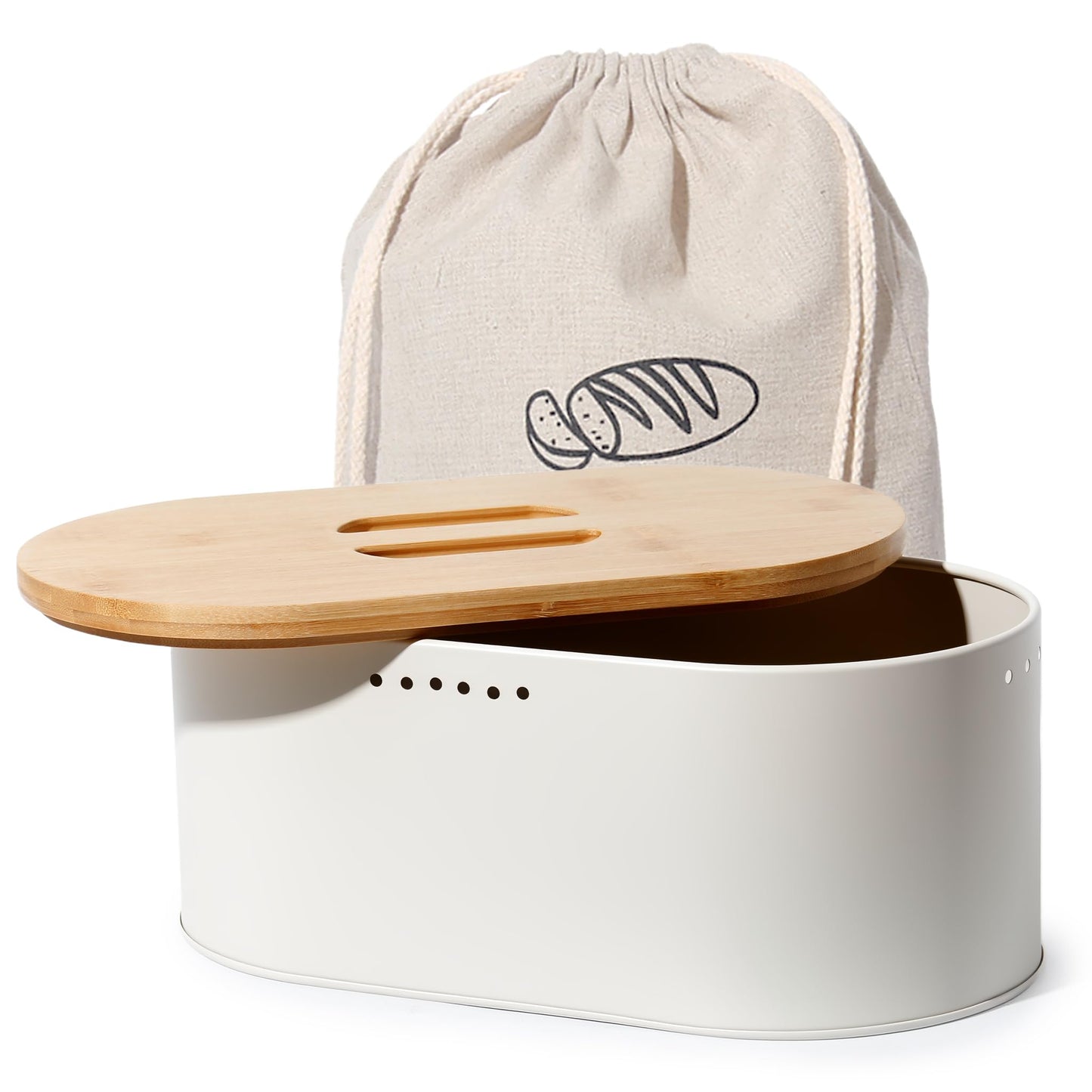 Brotkasten mit Bambusdeckel und Brotbeutel, 8l-beige-35*19,3*15,5cm