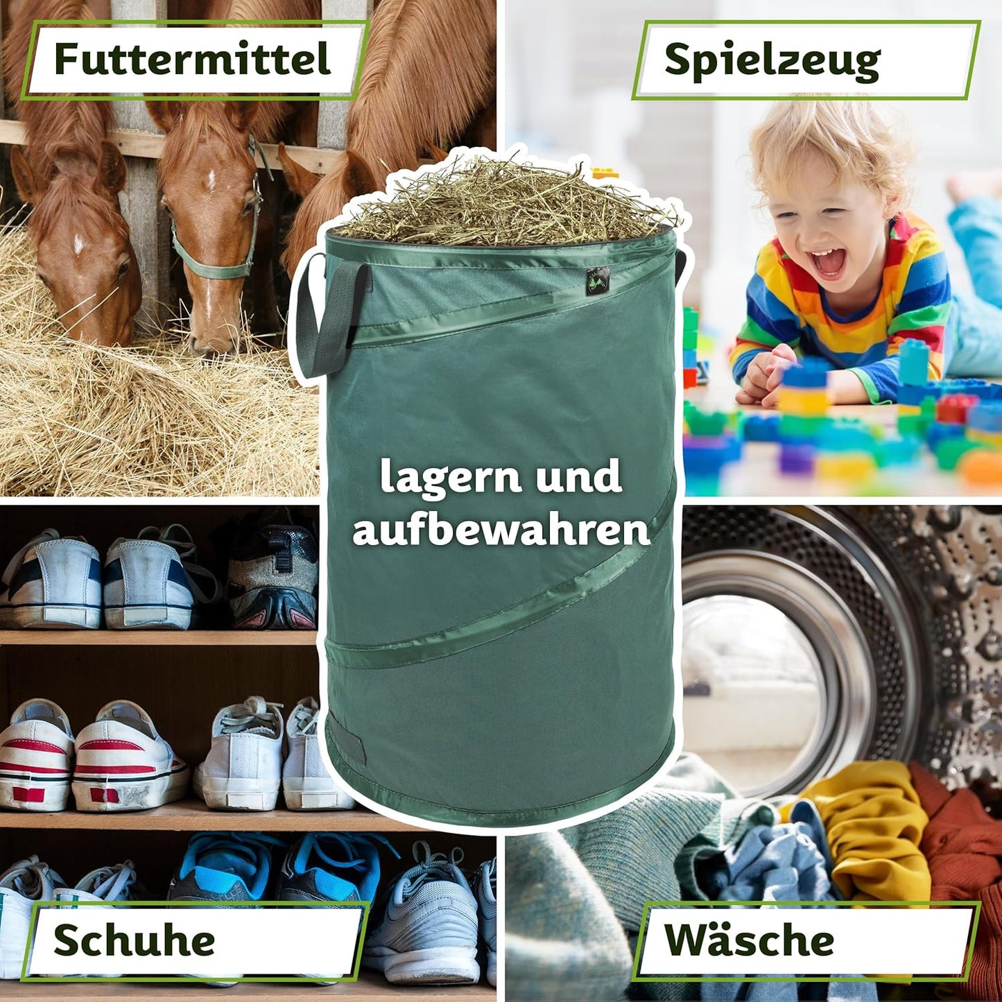 2-teiliges Pop-up Gartensack-Set robust & wasserfest, 120L Premium 2x