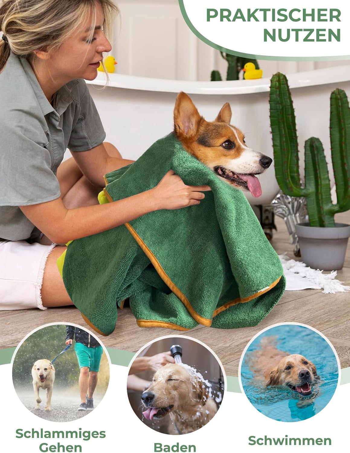Hundebademantel, M Grün