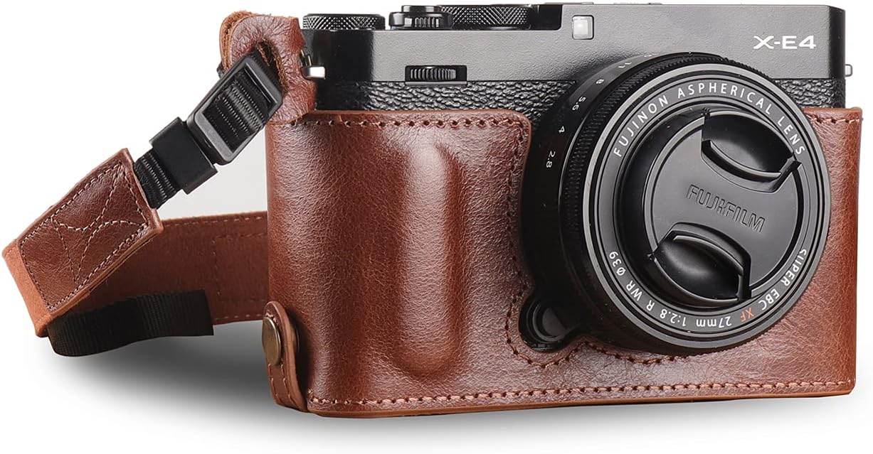 Lederkamera-Halbtasche für Fujifilm X Series X-E4, Braun