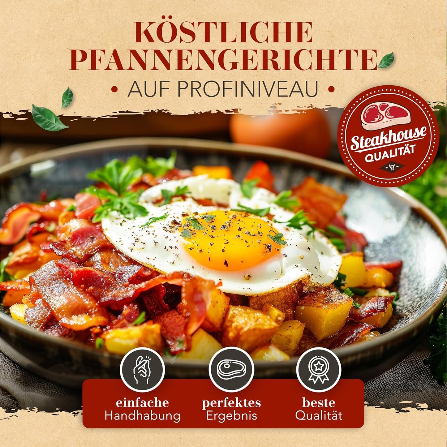 Gusseisenpfanne Induktion 20cm Set mit Deckel & Wender, 20 cm Geschliffene Pfanne + Deckel + Wender