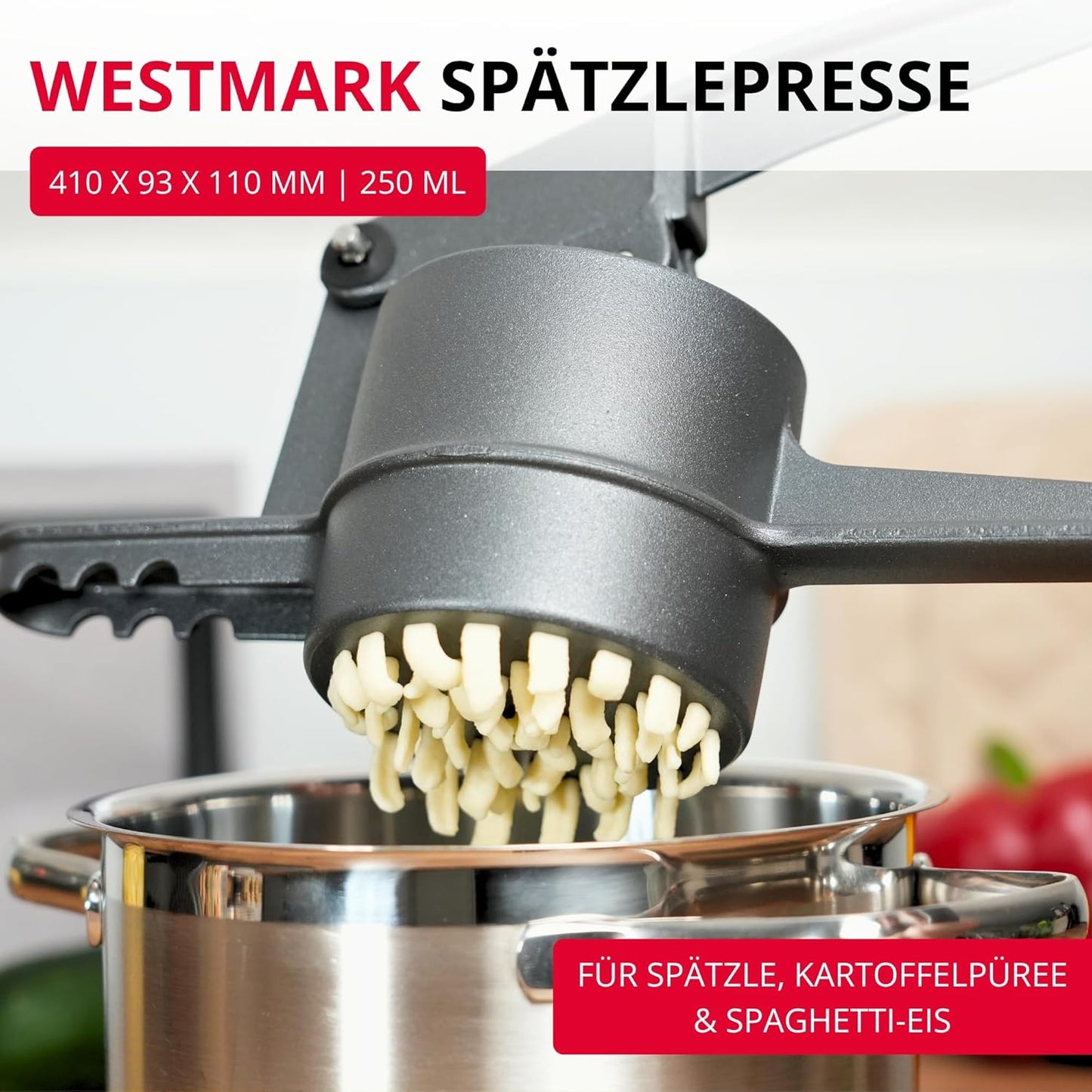 Black Edition Spätzle-/Kartoffelpresse, Traditionelle Lochung/Anthrazit
