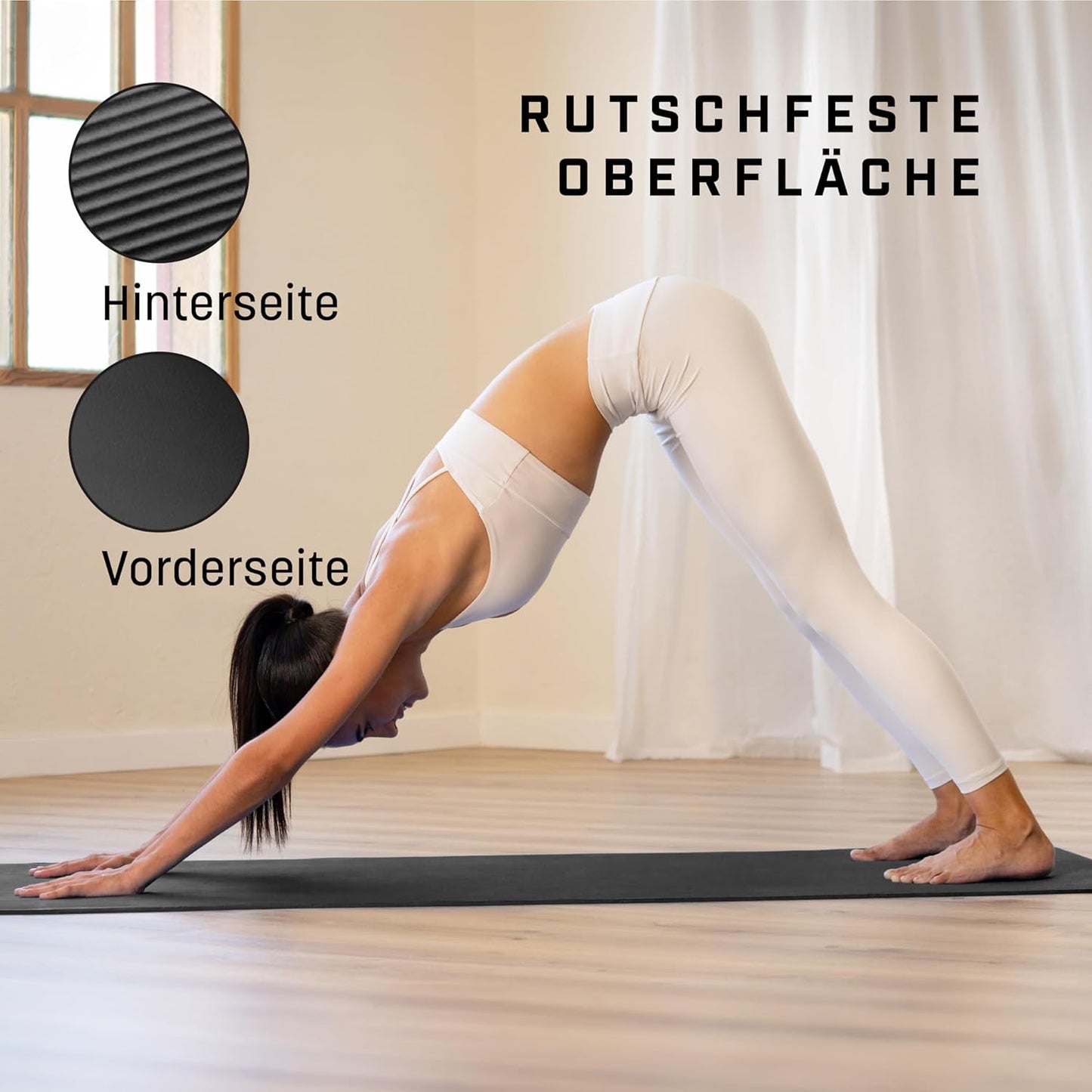 Rutschfeste Yogamatte mit Tragegurt, Schwarz