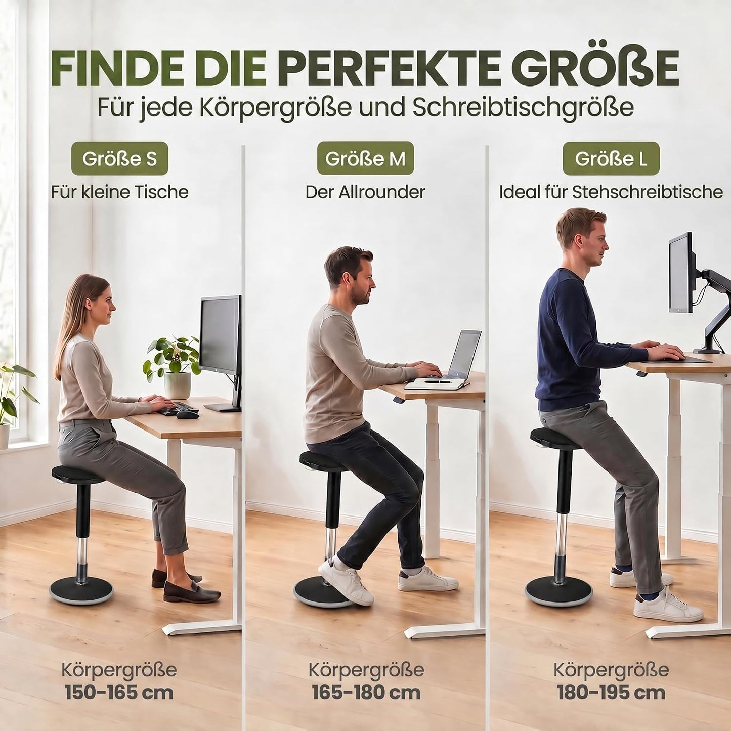Höhenverstellbarer Stehhocker, Schwarz Large