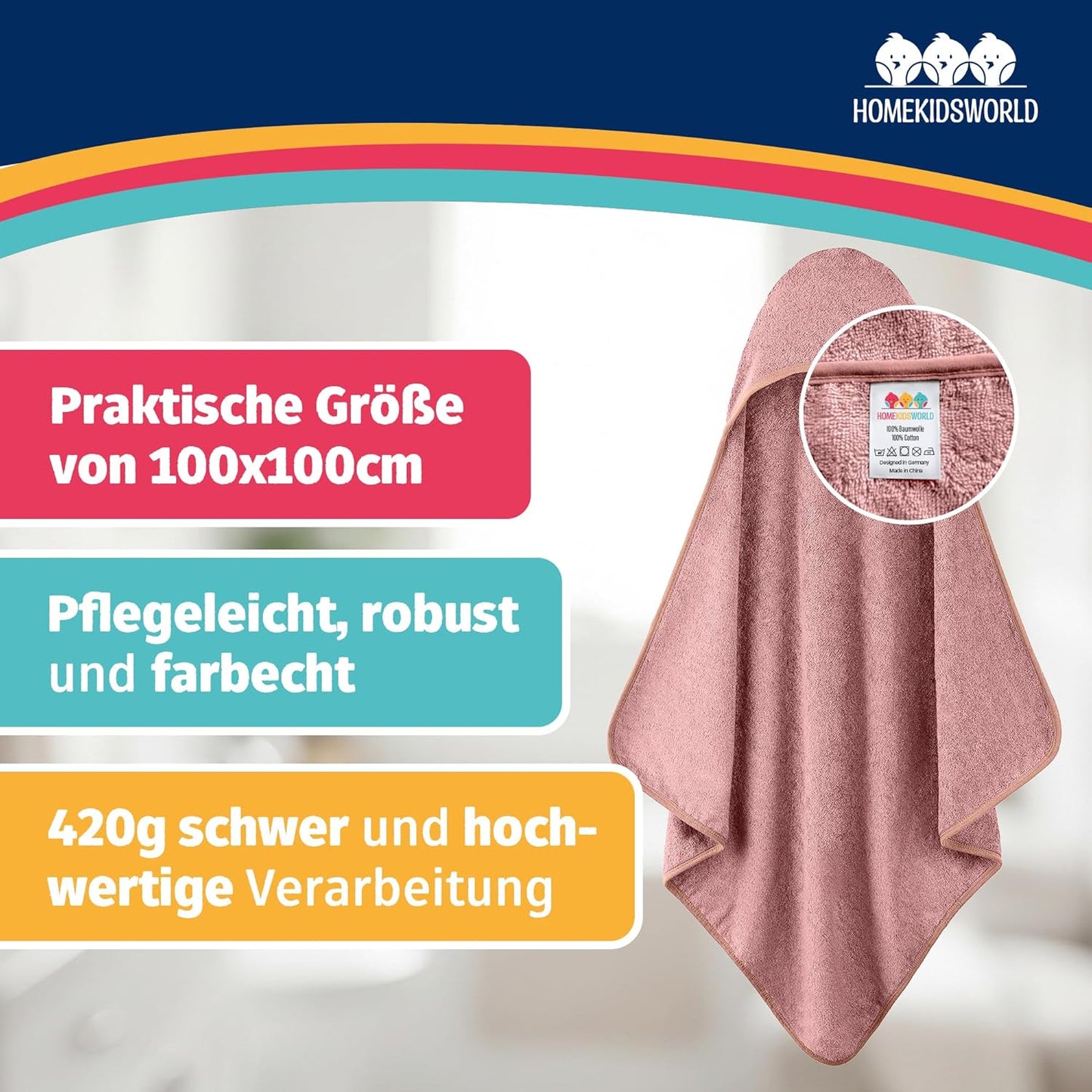 Kapuzenhandtuch Baby 100x100 cm mit Geschenkbox, Rosa