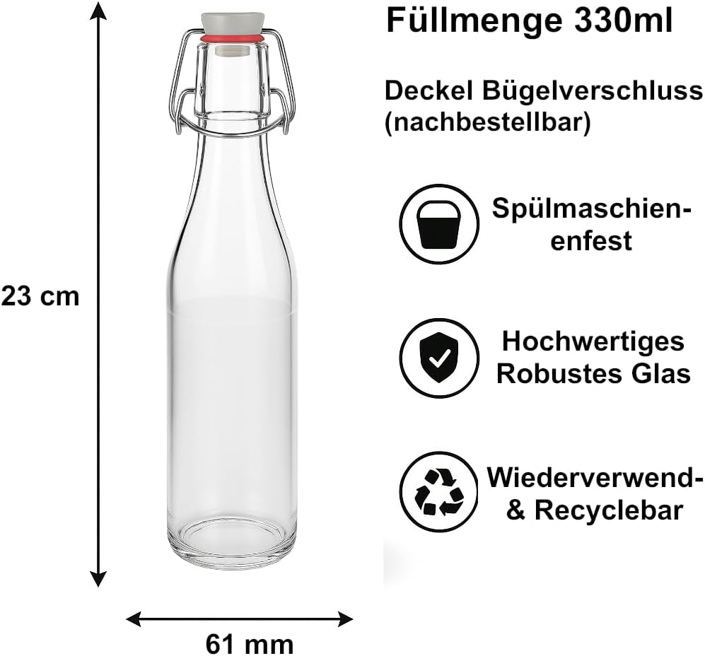 6er-Set Bügelflaschen, Weiss 330 ml 6