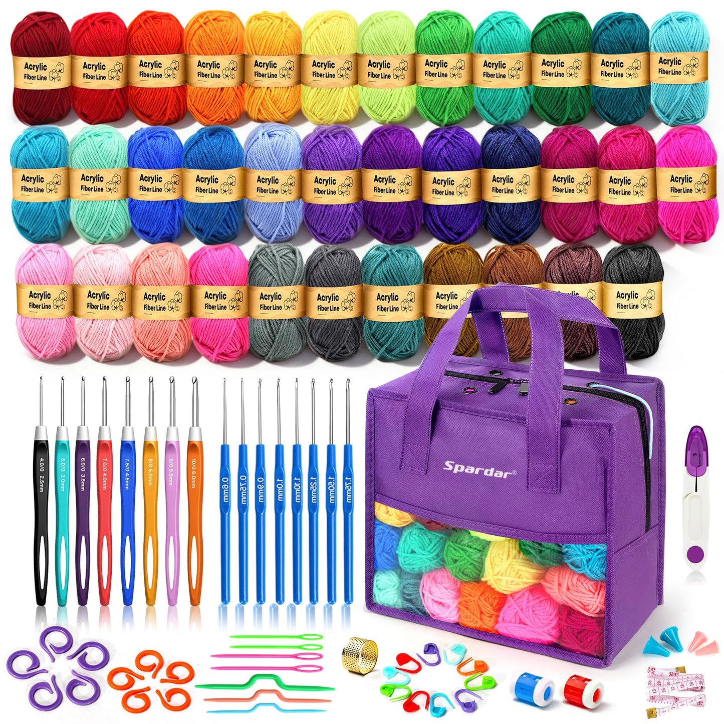Häkelgarn-Set mit Acrylgarn und Häkelzubehör, Violett (Grape Purple)
