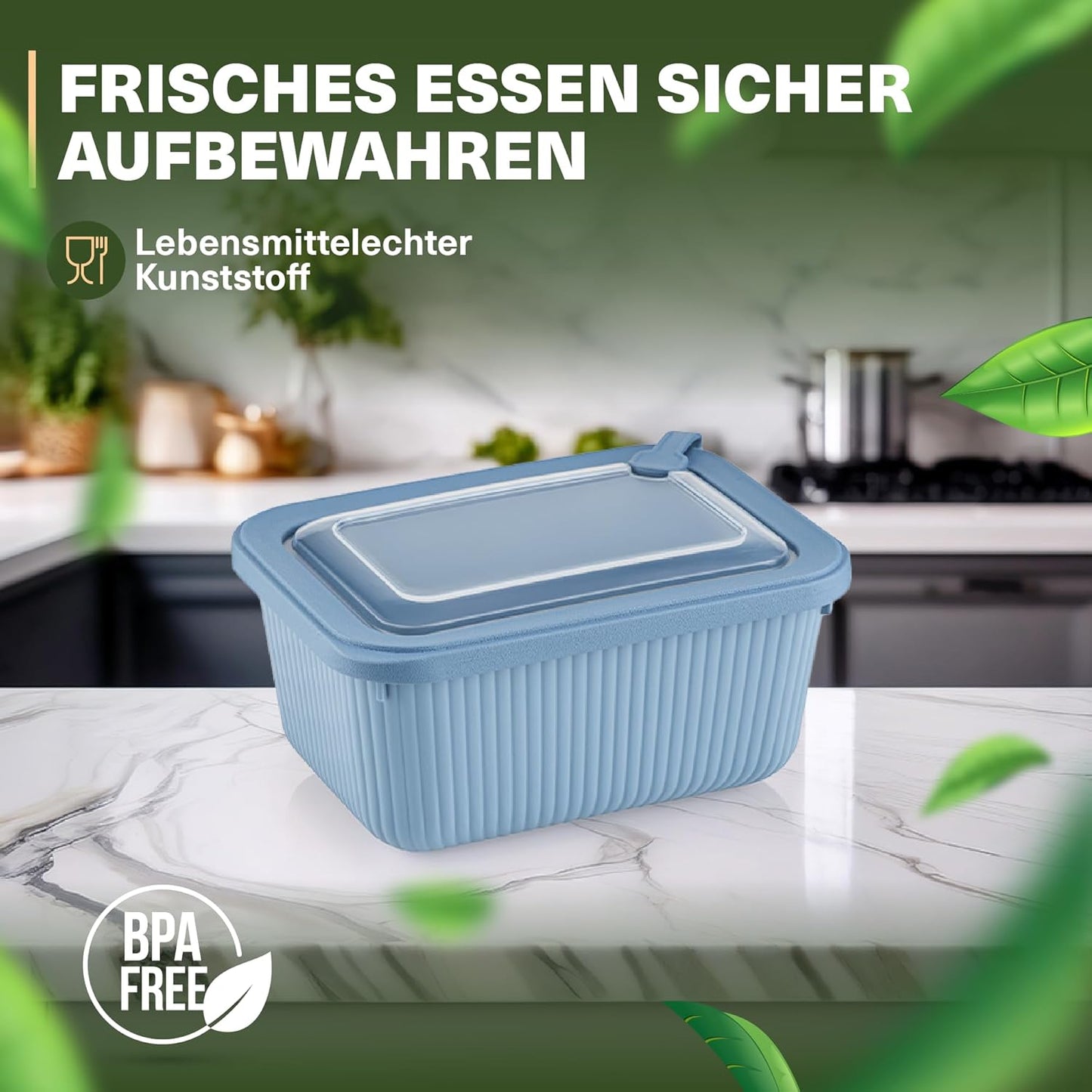 6er-Set Frischhaltedosen mit Ventildeckel, Blau 6er Set Rechteckig