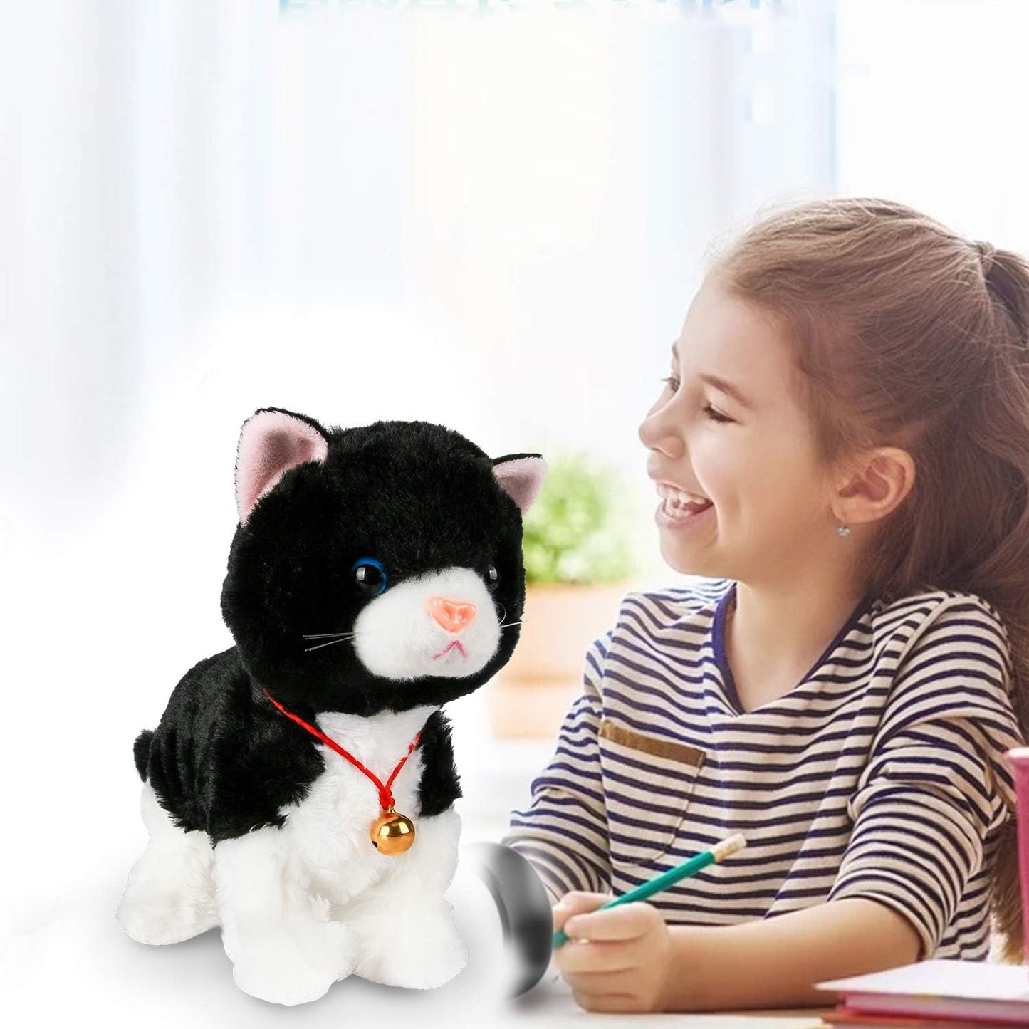Interaktive elektronische Plüschkatze für Kinder, Schwarz Katze (Keine LED-Augen)