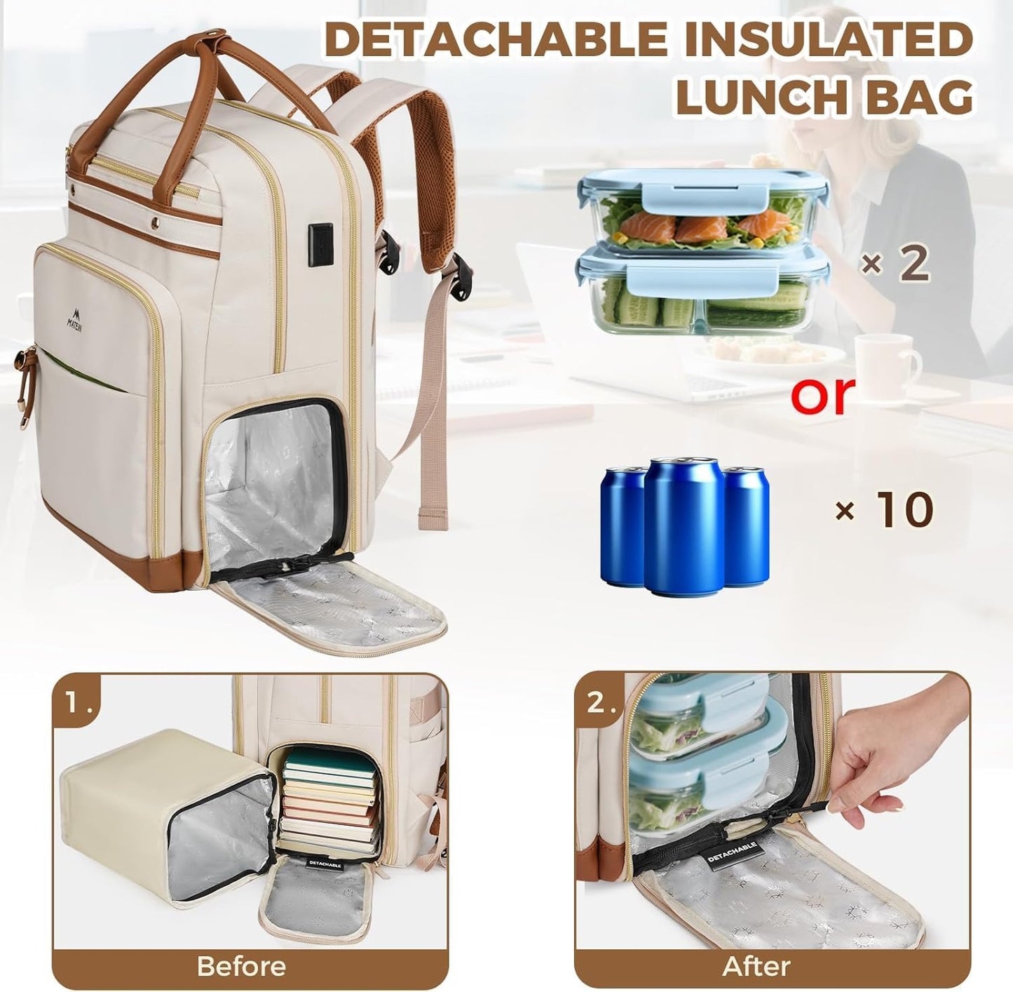 Laptop-Rucksack mit Kühlfach, Beige