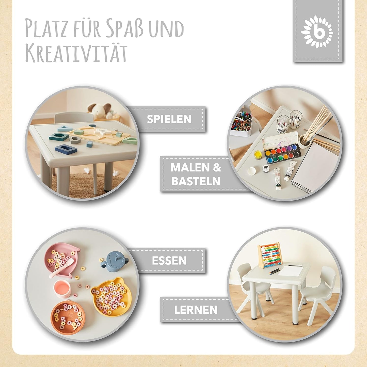 Kindertisch-Set für Indoor & Outdoor (3-teilig), Grau & Grau