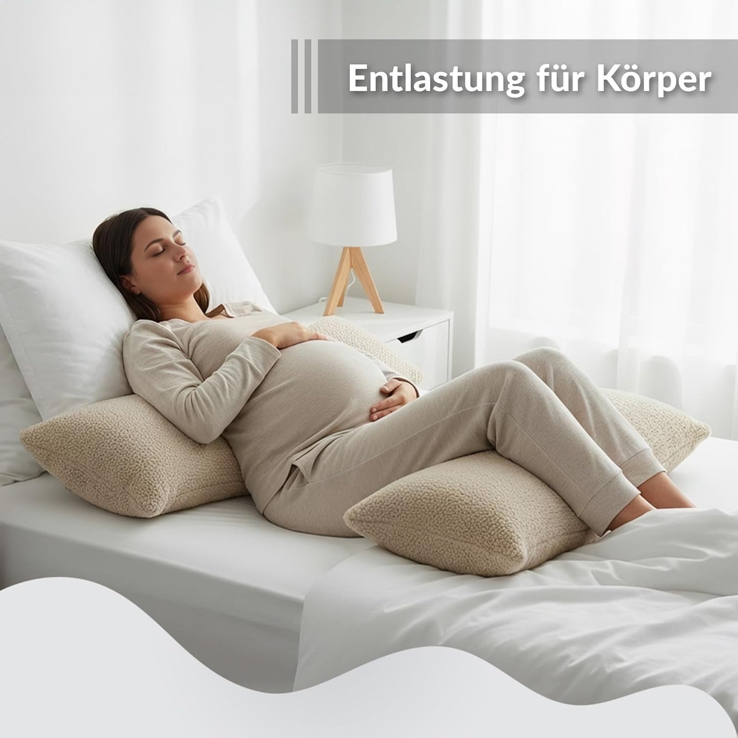Seitenschläferkissen mit waschbarem Bezug, Cremefarben 40x145 cm