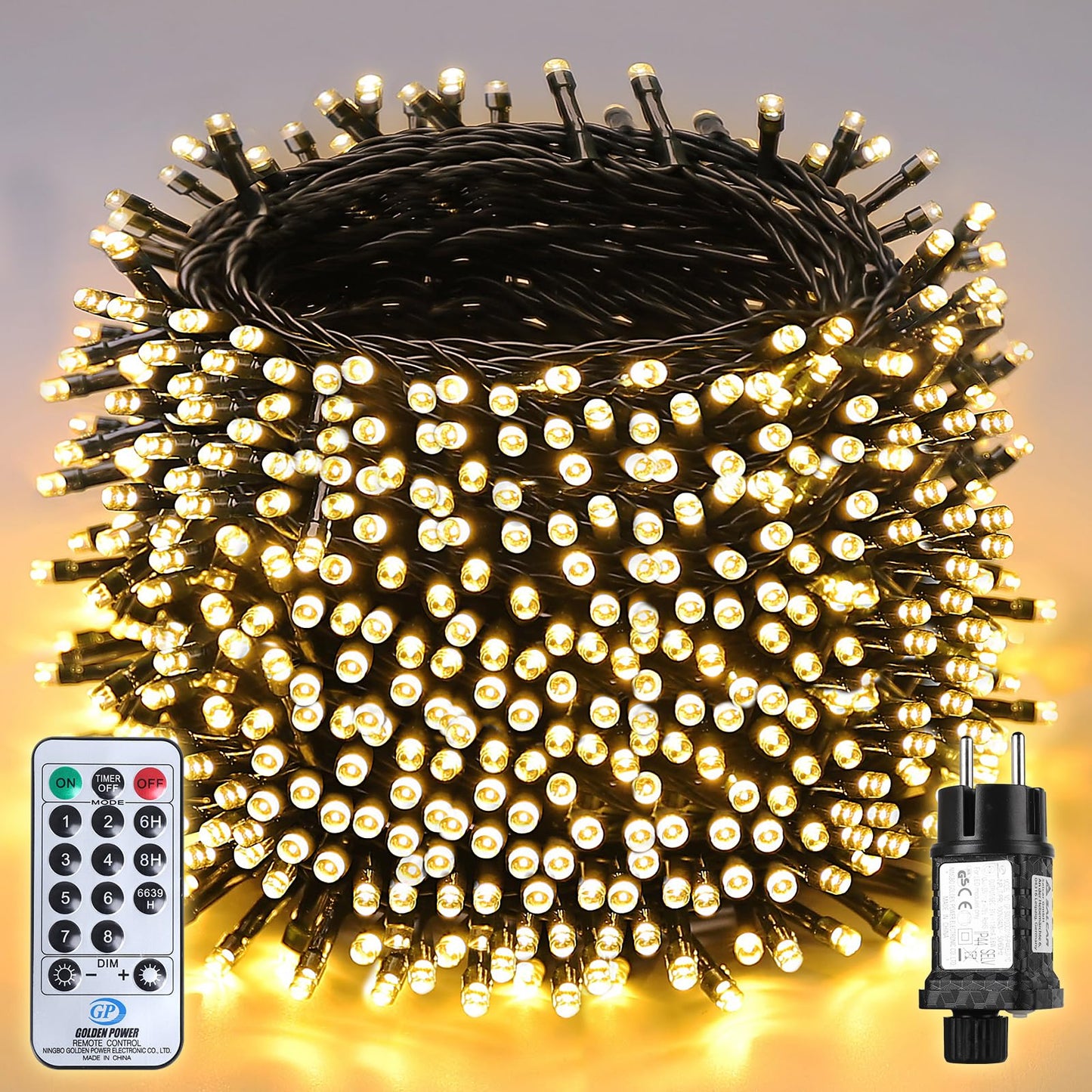 LED Lichterkette mit Fernbedienung, 8 Modi, Warmweiss 80m