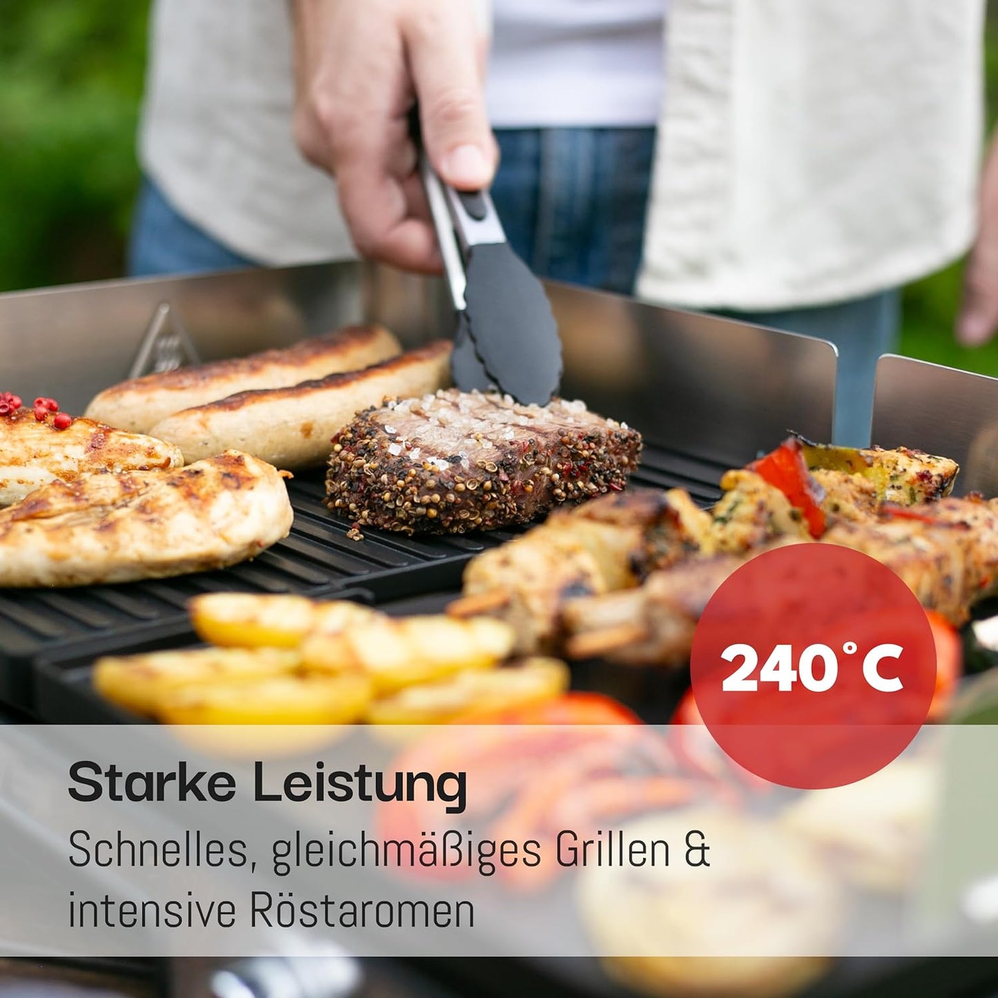Elektro Tischgrill mit Grillzange & Spritzschutz, LBL8586