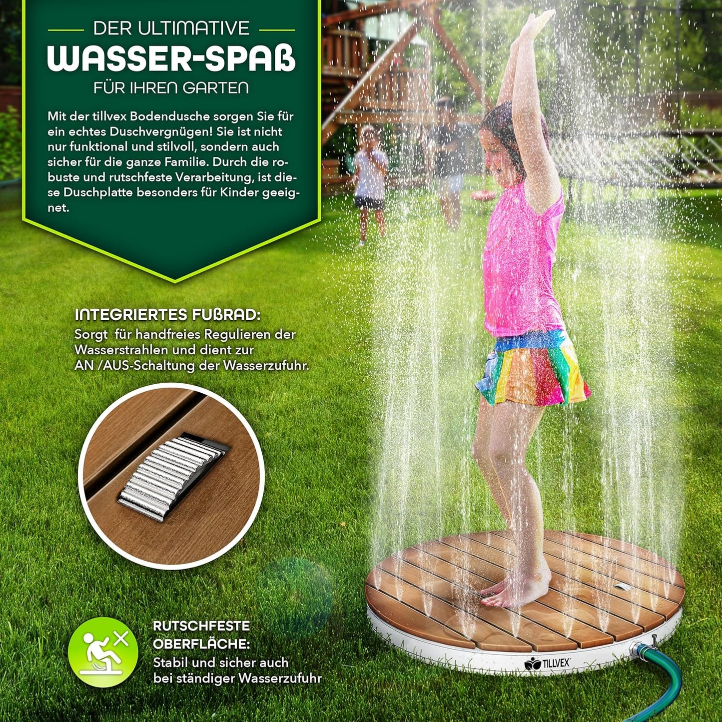 Gartendusche Outdoor mit Fussrad und Fontänenhöhe bis 4 m, Braun - Rund