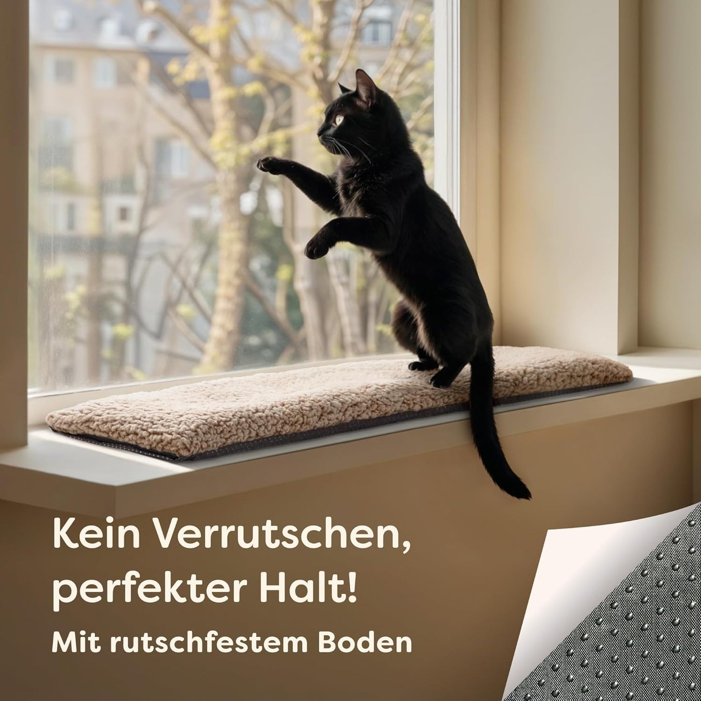 Rutschfeste Fensterliege, selbstwärmend, Braun 90x28cm