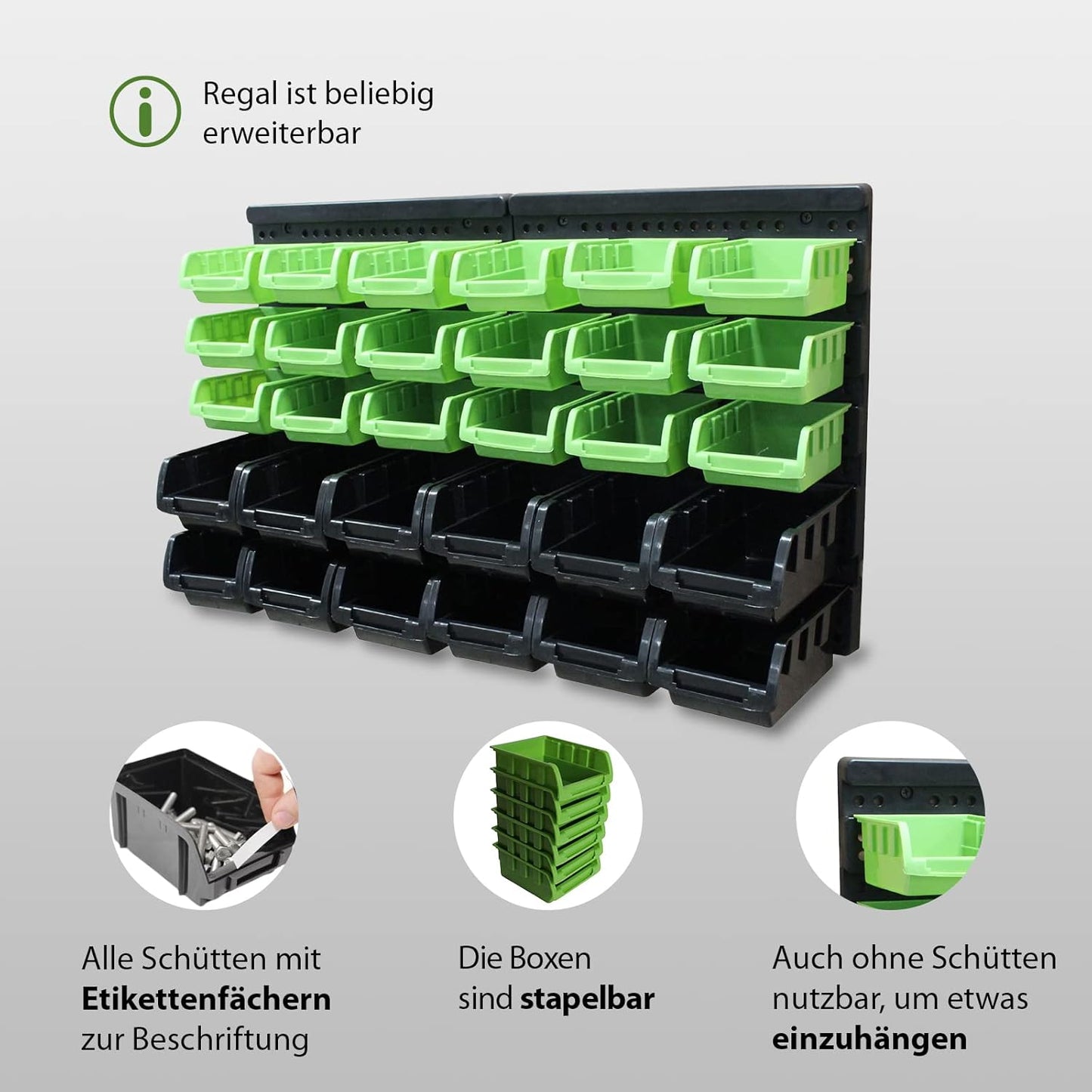 Stapelboxen mit Wandregal, Grün