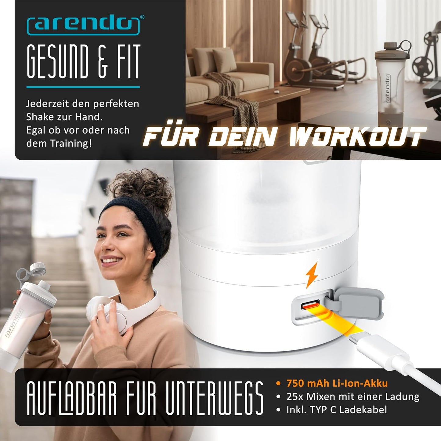 Elektrischer Eiweiss Shaker mit Akku