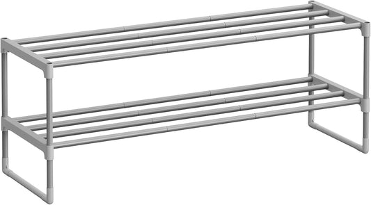 2 Ebenen Schuhregal, LSA012G01, erweiterbar, 2 Ebenen (92B cm) Grau