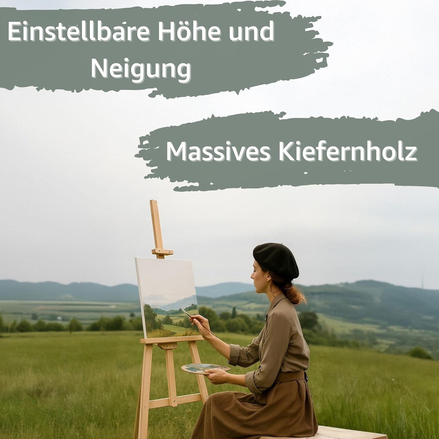 Staffelei mit 3-Fuss-Konstruktion, Kieferholz 175 cm