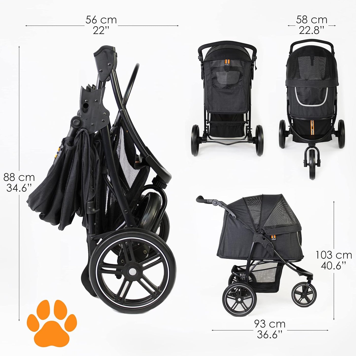 Hundewagen & Haustier Buggy bis 32 kg, Schwarz