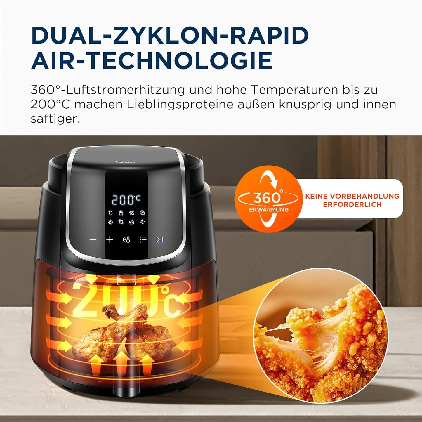 Heissluftfritteuse MAD40F8APK mit LED-Touchscreen, 4 L