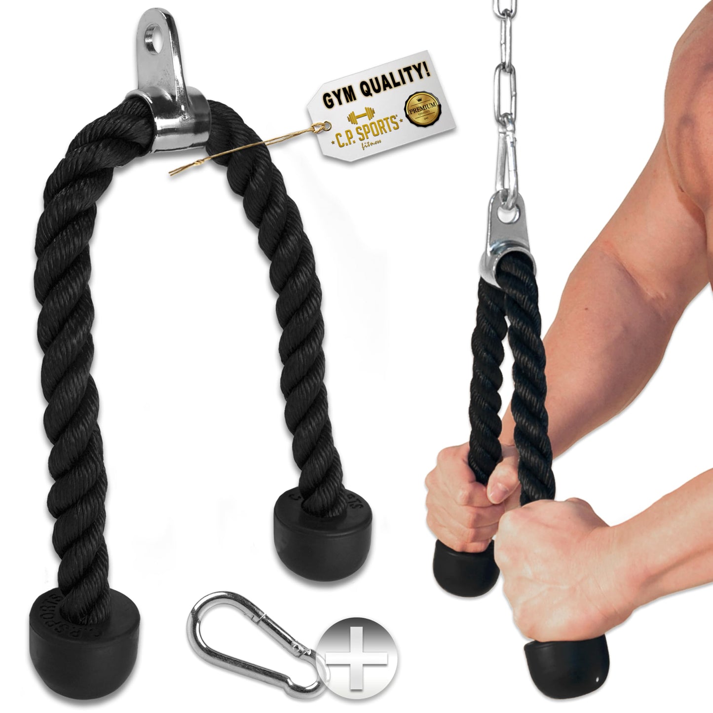 Trizepsseil für Krafttraining, inkl. Karabiner, 70 cm Trizepsseil MIT Karabiner