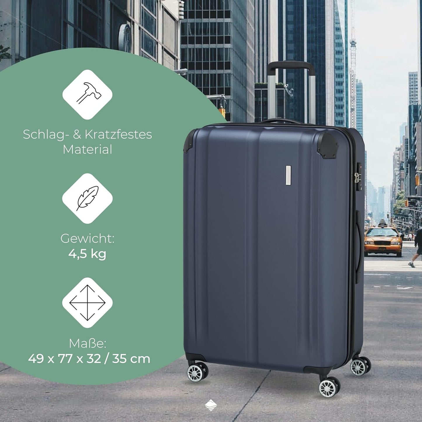 Hartschalenkoffer mit TSA Schloss und Dehnfalte, Trolley Größe L erw. (77 cm) Marine