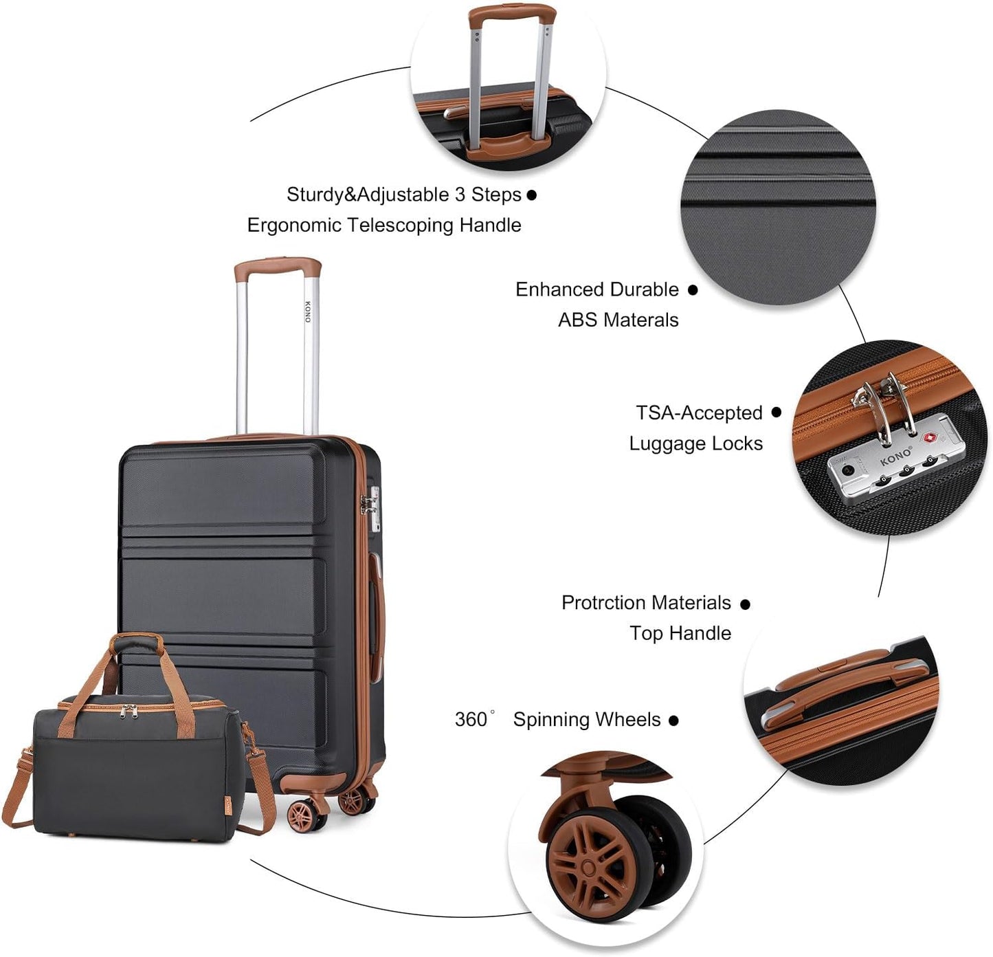 Reisekoffer-Set mit Ryanair-Tasche, Schwarz/Braun 65cm Gepäck-Sets