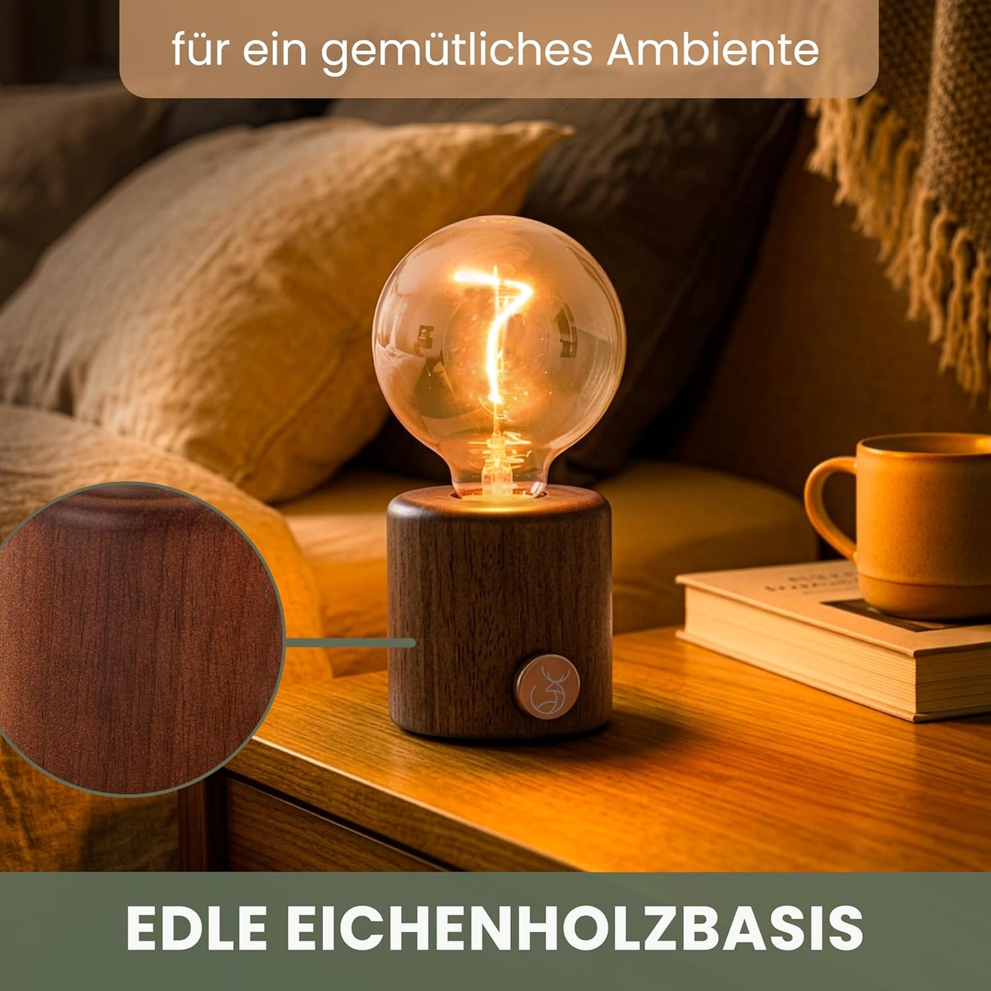 Dimmbare Nachttischlampe, Holz