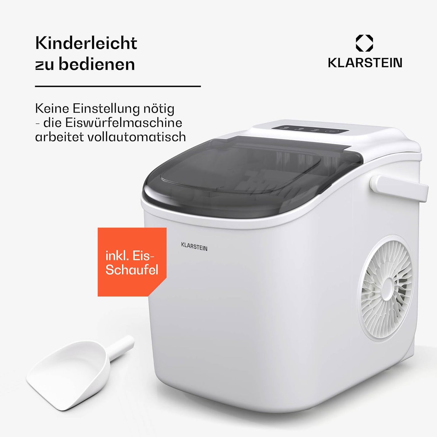 Tragbare Eiswürfelmaschine mit LED-Anzeige, Weiss
