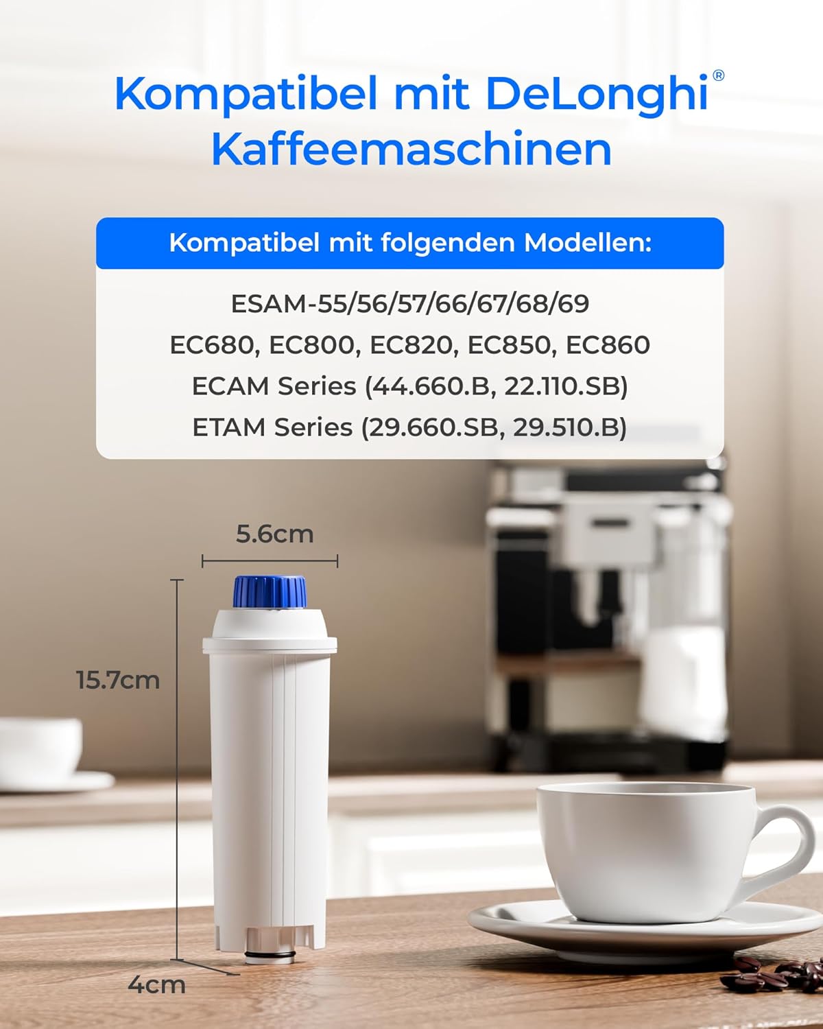 6er-Set Kaffeefilter für De'Longhi, Low-TDS 6 Stück (1er Pack)