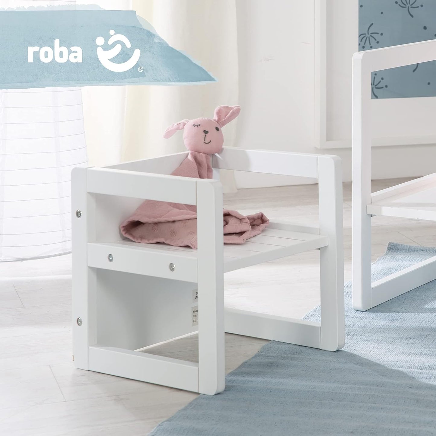 Multifunktionaler Kinder-Wendehocker mit 3 Sitzhöhen, Weiss/Opulenter Garten Sitzhocker