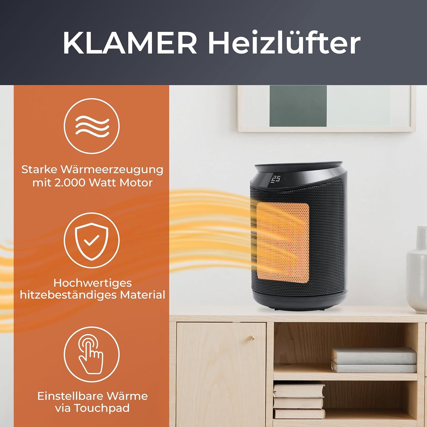 PTC Keramik Heizlüfter mit Fernbedienung, Heizlüfter Schwarz