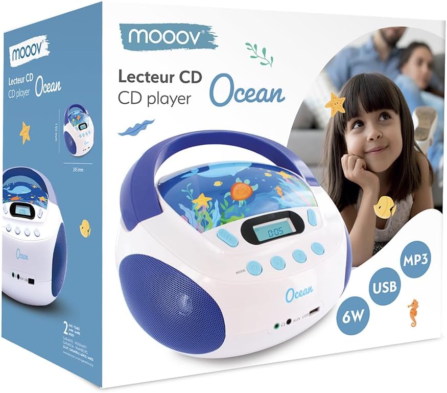 CD Player für Kinder mit Lautsprechern und USB, blau / weiß