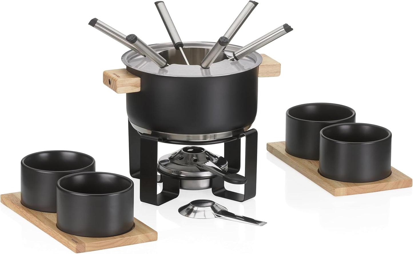 Fondue-Set GUNTEN 16-teilig Edelstahl mit 4 Keramikschalen