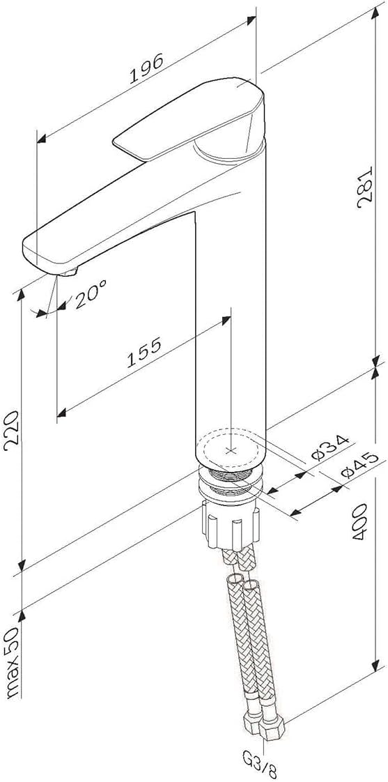 GEM Wassersparende Waschtischarmatur, Auslaufhöhe 220mm Chrom Hoch | Gem