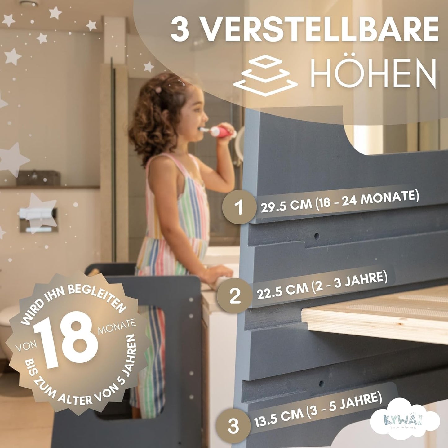 Höhenverstellbar Lernturm, Grau