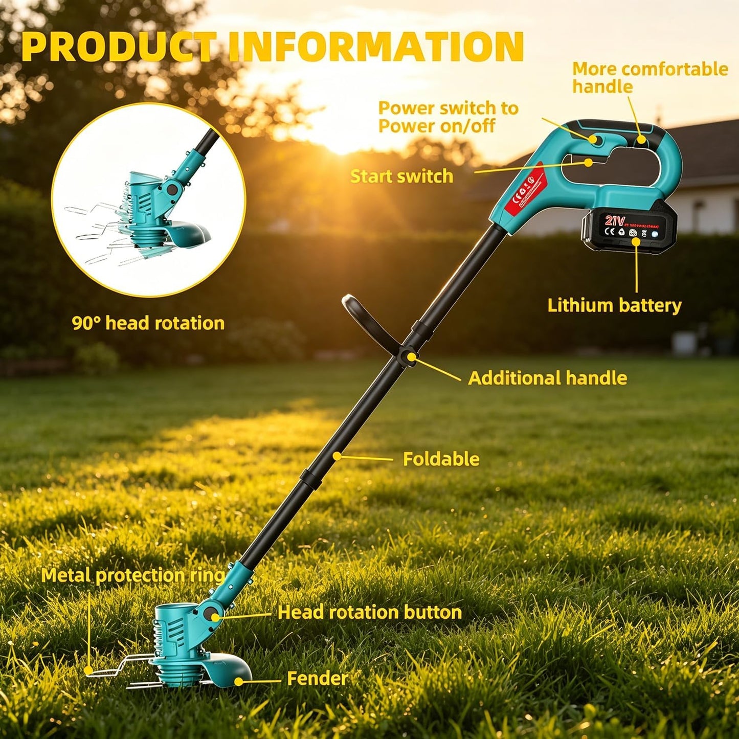 3-in-1 Akku-Rasentrimmer mit 2 Akkus