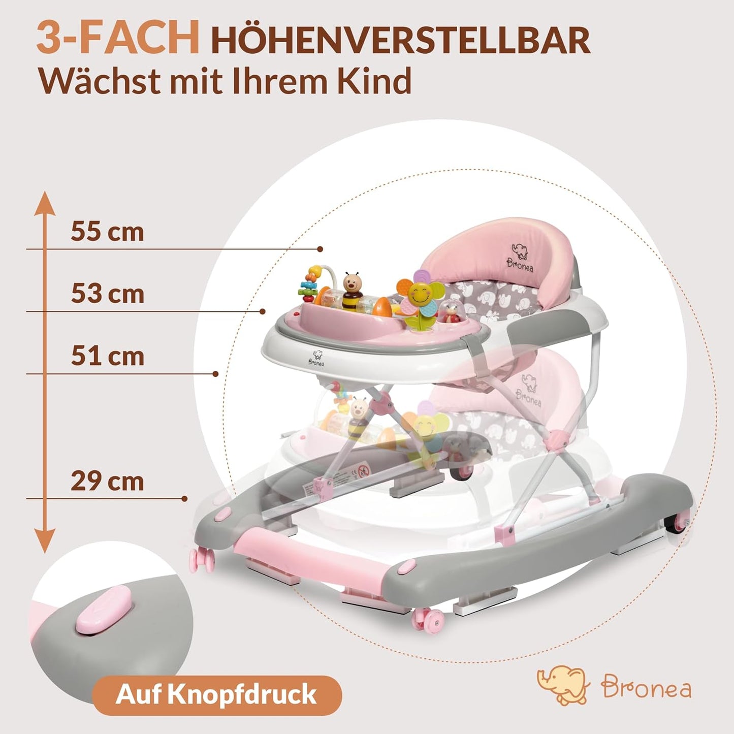 4-in-1 Babywalker mit Schaukelfunktion und Musik, Rosa