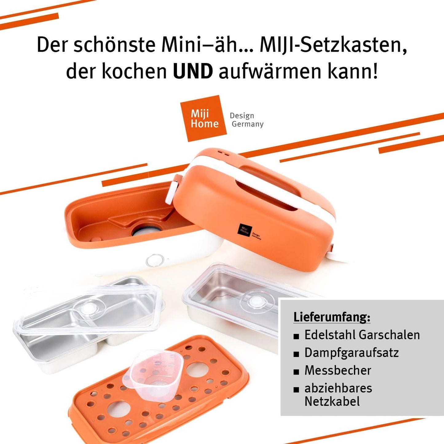 Elektrische Lunchbox & Mini Campingkocher WM024, Orange / White