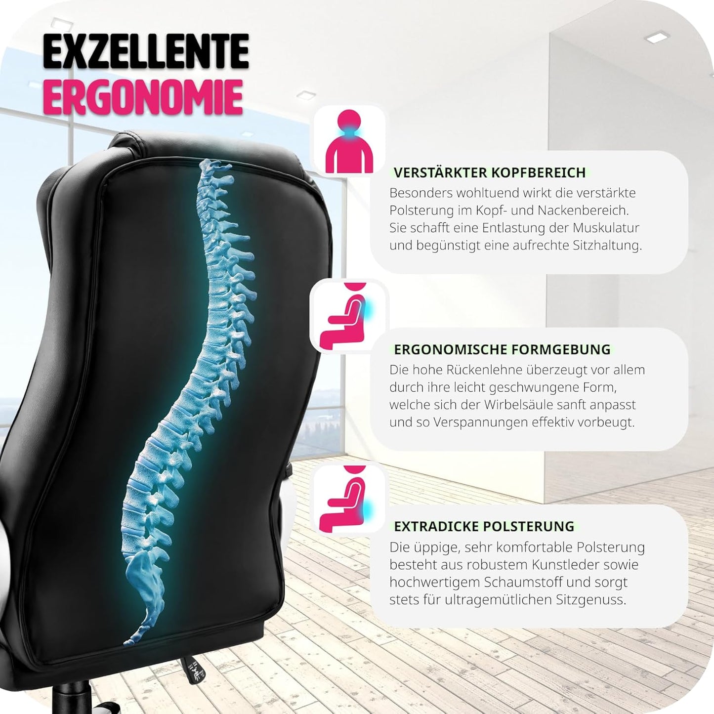 Ergonomischer Chefsessel mit Wippmechanik, Schwarz | Nr. 400578