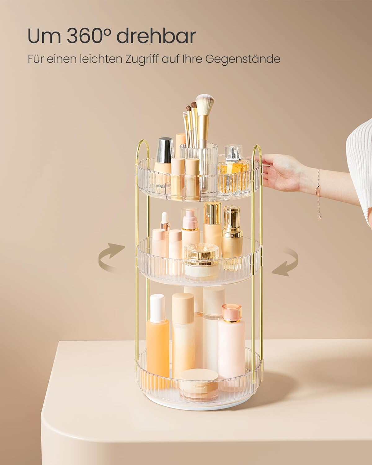 Drehbarer Make-up Organizer mit 3 Ebenen, Transparent 3 Ebenen (46H cm)