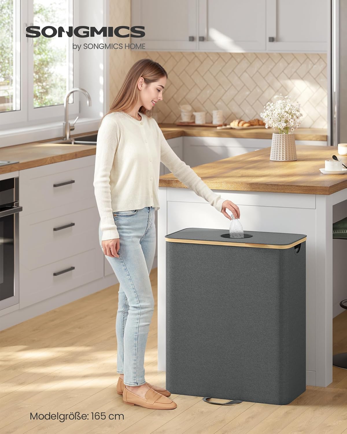 Pfandflaschen-Sammelbehälter mit Innensack, Schiefergrau + Naturbeige 135 L