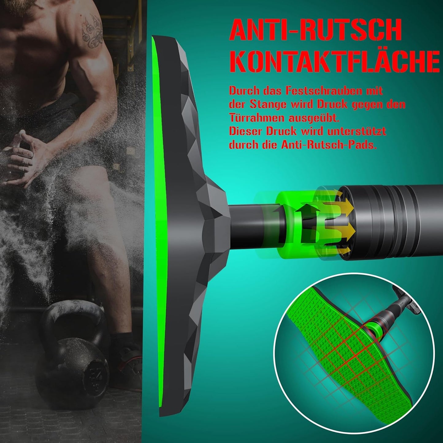 Verstellbare Klimmzugstange mit Resistenzbändern, Grün