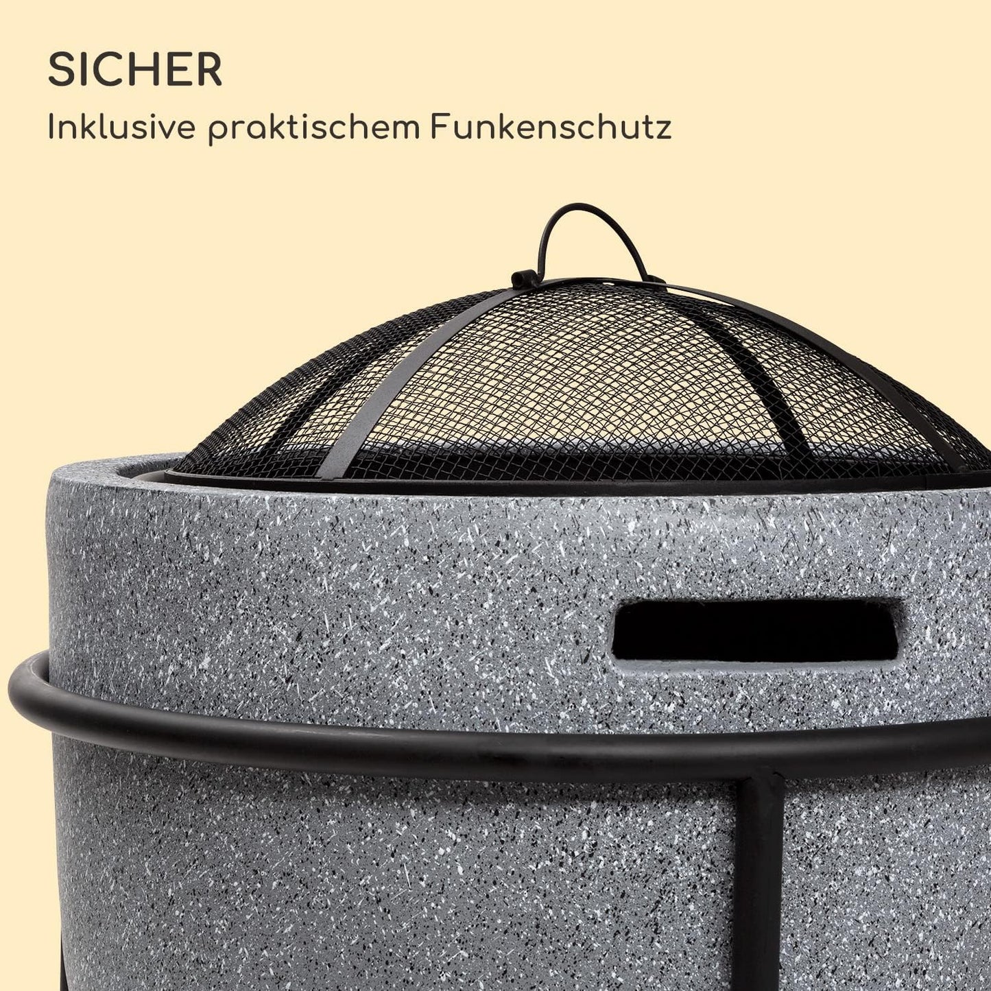 Tragbare Feuerschale mit Grillrost & Holzlagerfach, Grail Grau