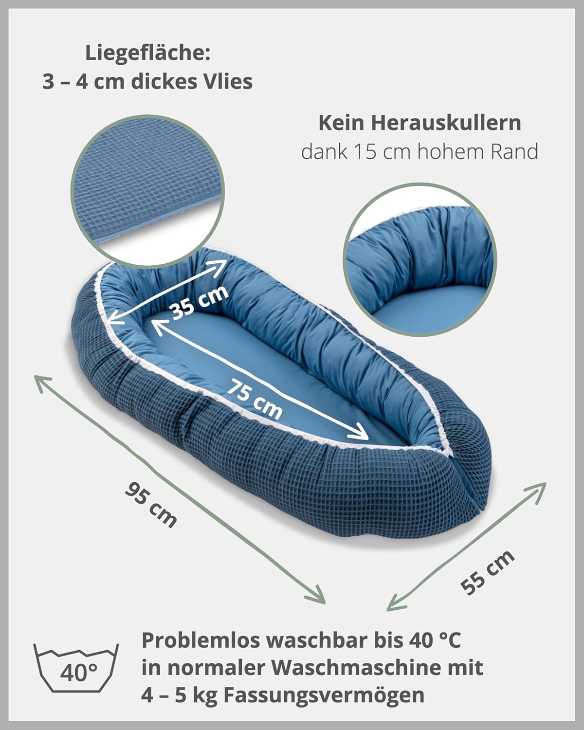 Babynest für Neugeborene, Blau Babynest
